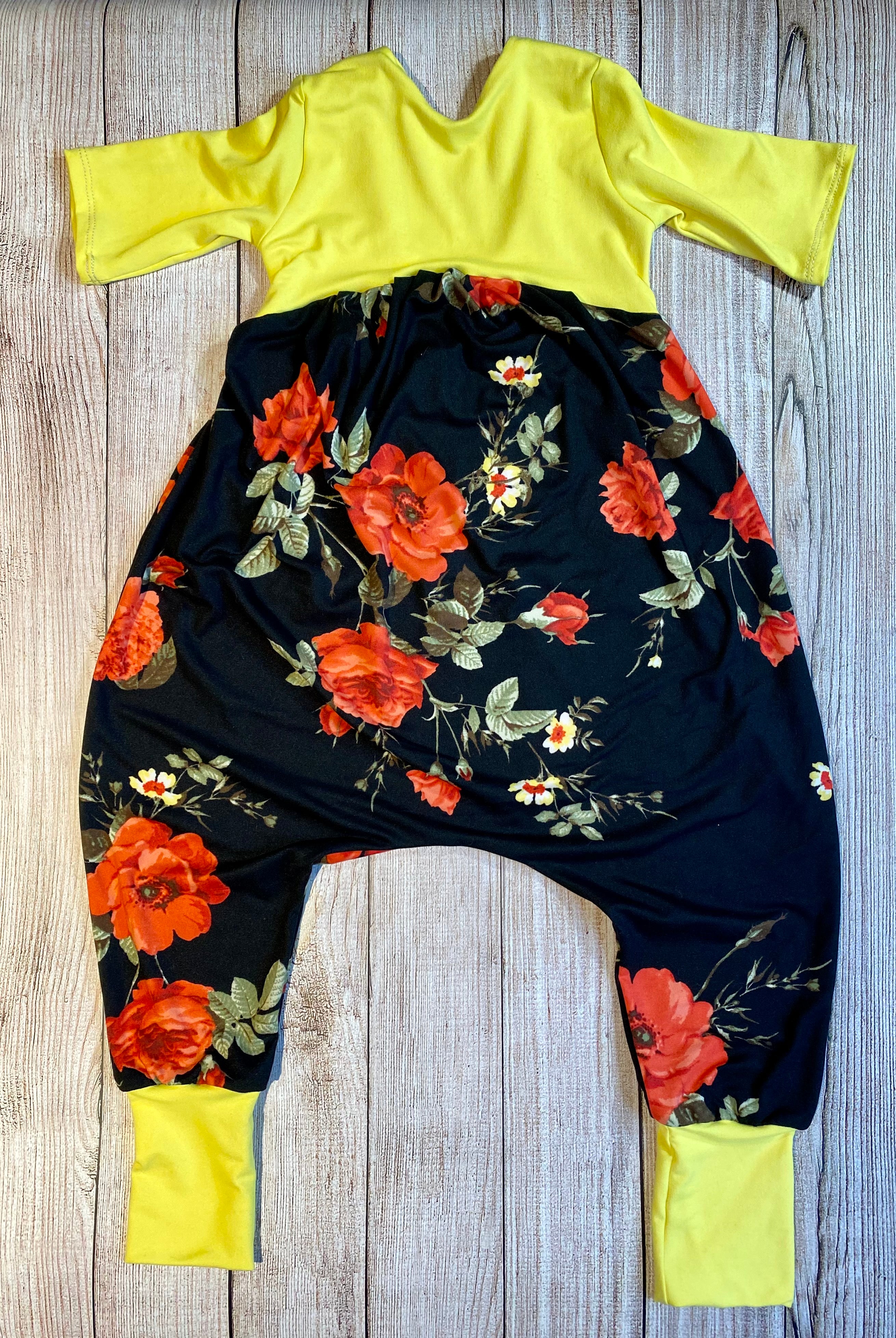 Red and Yellow Floral Low Back Romper