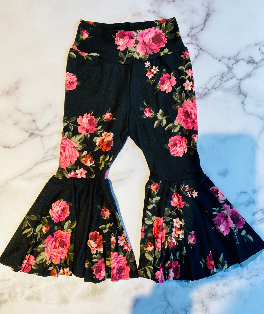 Pink and Black Roses Bell Bottoms