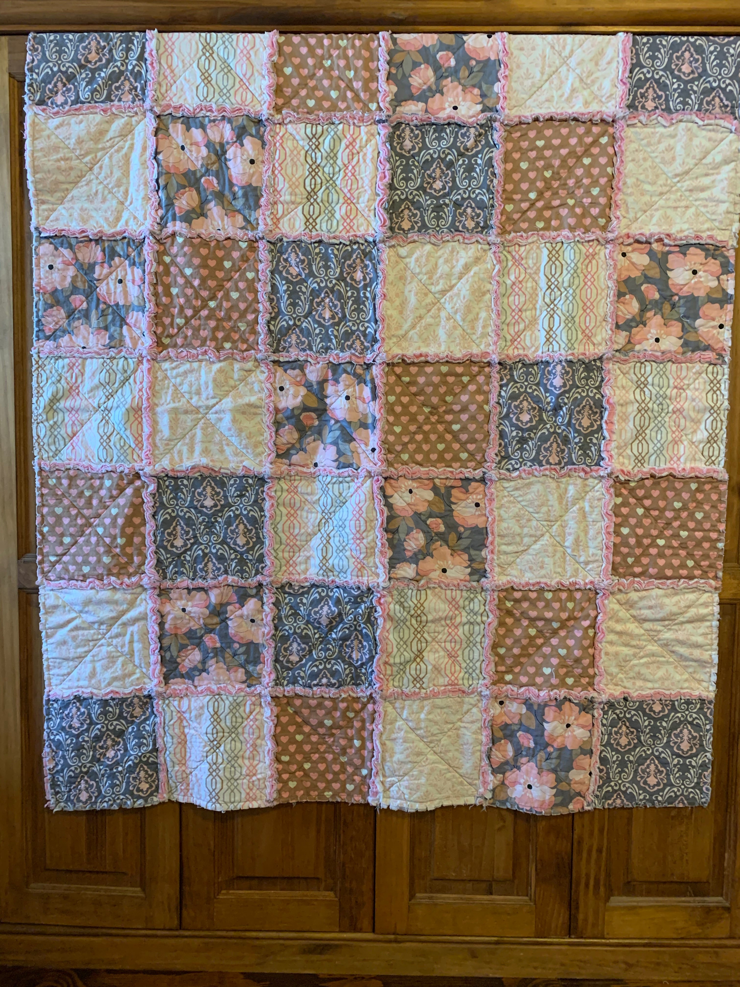 Pink and Gray Child's Quilt 43"x48"