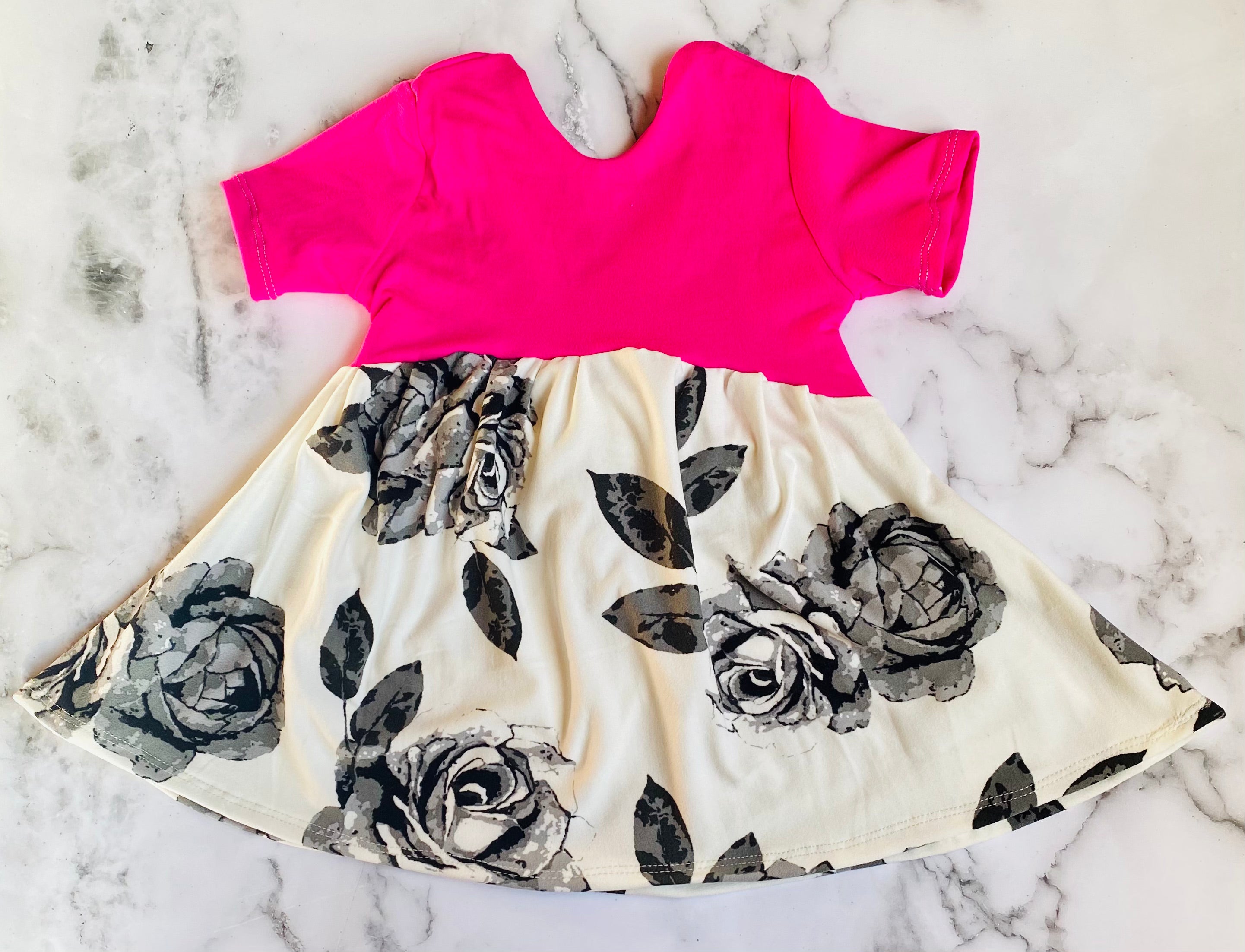 Fuchsia and Black/White Floral Low Back Peplum