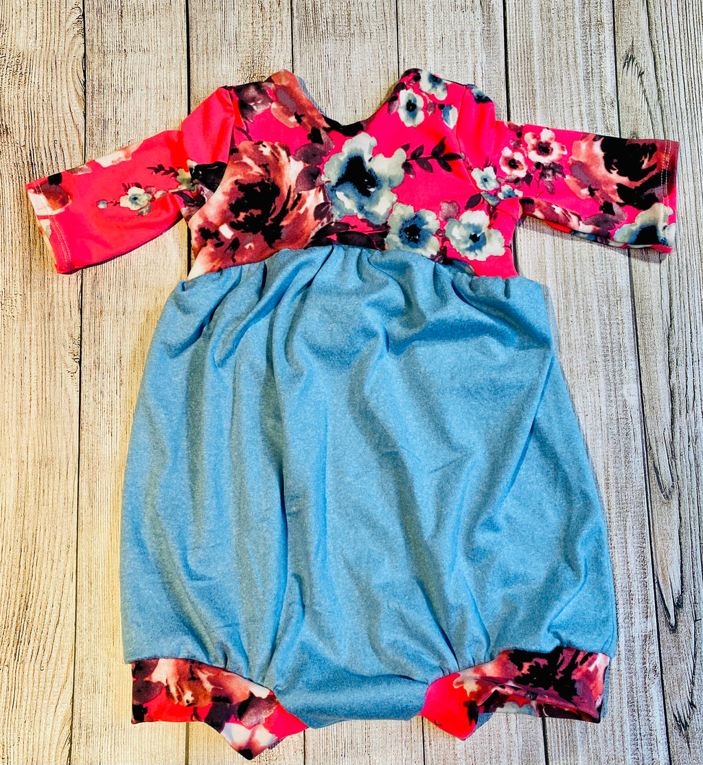 Neon Pink and Light Blue Low Back Romper