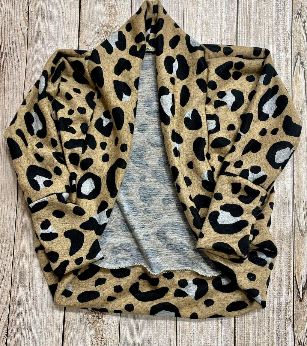 Tan,Grey, Black Sweater Leopard Cocoon Cardigan